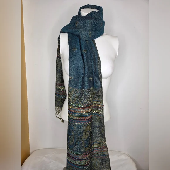 Pashmina Luxury Greenand Multicolor Patterned Scarf